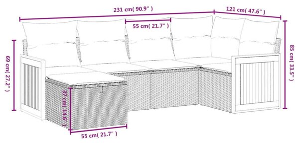 VidaXL Polyrattan Kerti Ülőgarnitúra - 6 részes - Bézs