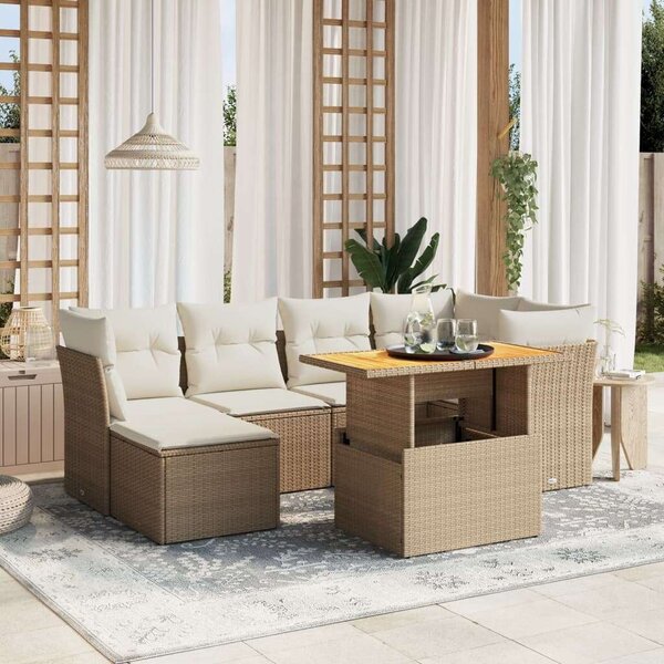 VidaXL Polyrattan Kerti Ülőgarnitúra - 7 részes - Bézs