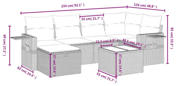 VidaXL Polyrattan Kerti Ülőgarnitúra - 7 részes - Bézs