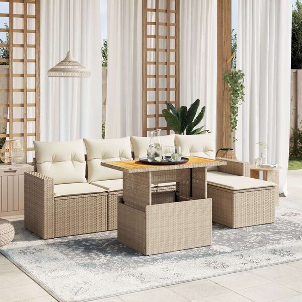 VidaXL Polyrattan Kerti Ülőgarnitúra - 6 részes - Bézs