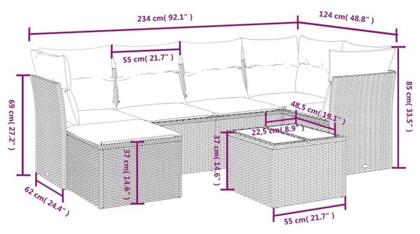 VidaXL Polyrattan Kerti Ülőgarnitúra - 7 részes - Bézs