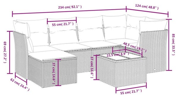 VidaXL Polyrattan Kerti Ülőgarnitúra - 7 részes - Bézs