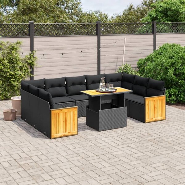VidaXL Polyrattan Kerti Ülőgarnitúra - 10 részes - Fekete