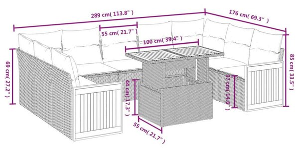 VidaXL Polyrattan Kerti Ülőgarnitúra - 10 részes - Fekete