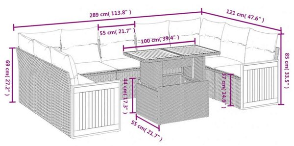 VidaXL Polyrattan Kerti Ülőgarnitúra - 10 részes - Fekete