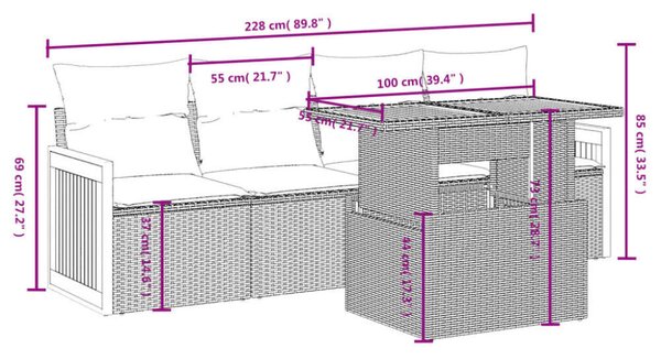 VidaXL 5 részes fekete polyrattan kerti kanapészett párnákkal