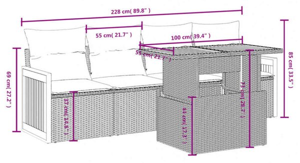 VidaXL 5 részes fekete polyrattan kerti kanapészett párnákkal