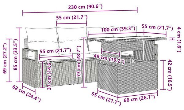 Kerti Kanapé Szett 5 pcs bézs és krémszínű 100 x 55 x 73 cm
