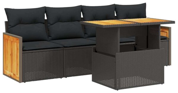 VidaXL 5 részes fekete polyrattan kerti kanapészett párnákkal