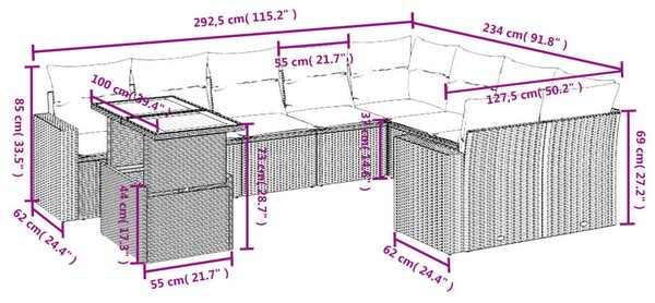 VidaXL Polyrattan Kerti Ülőgarnitúra - 10 részes - Fekete