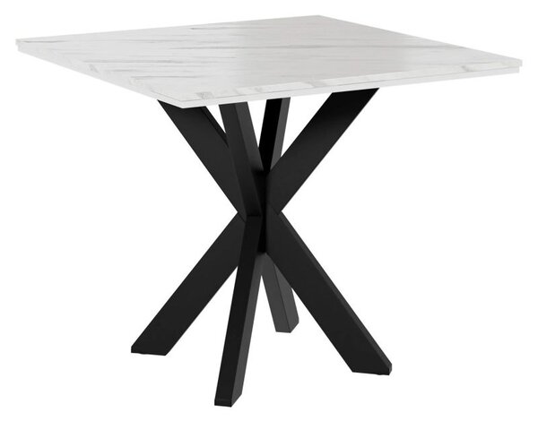 MUKILTEO dizájner étkezőasztal 90x90 - fehér márvány / fényes fehér / fekete