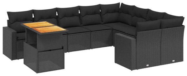 VidaXL Polyrattan Kerti Ülőgarnitúra - 10 részes - Fekete