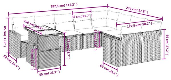 VidaXL Polyrattan Kerti Ülőgarnitúra - 10 részes - Fekete