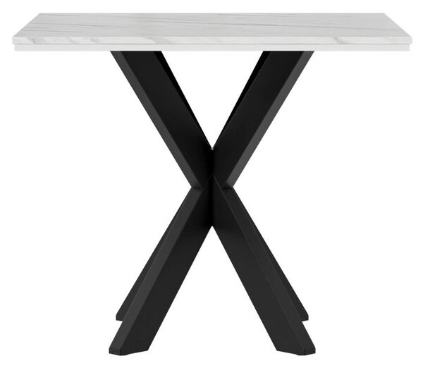 MUKILTEO dizájner étkezőasztal 90x90 - fehér márvány / fényes fehér / fekete