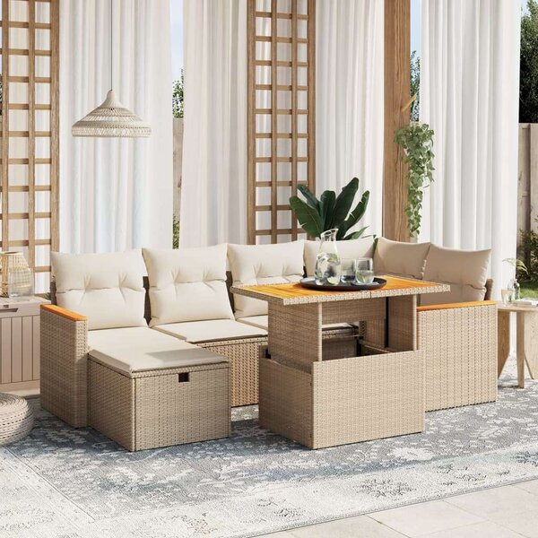 VidaXL Polyrattan Kerti Ülőgarnitúra - 7 részes - Bézs