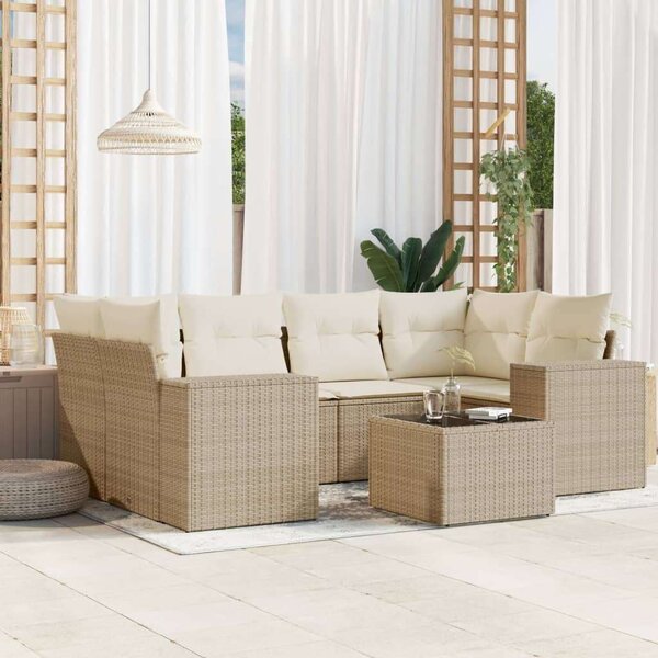 VidaXL Polyrattan Kerti Ülőgarnitúra - 7 részes - Bézs
