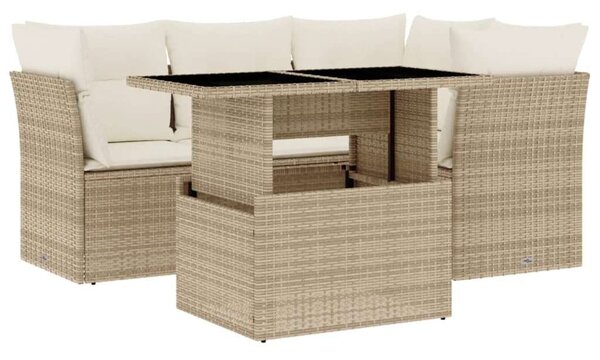 VidaXL 5 részes Kerti Ülőgarnitúra - Bézs Polyrattan