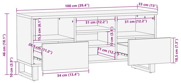 TV szekrény, 100x33,5x46 cm, tömör mangófából készült