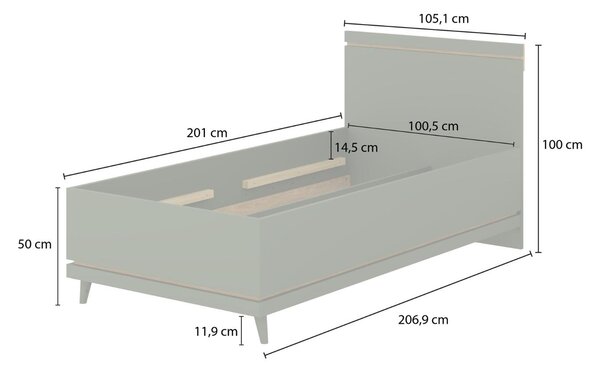 Egyszemélyes ágy 100x200 ARWEN - zöld / tölgy