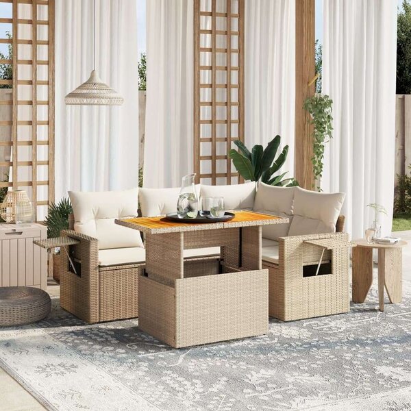 VidaXL Polyrattan Kerti Ülőgarnitúra - 5 részes - Bézs