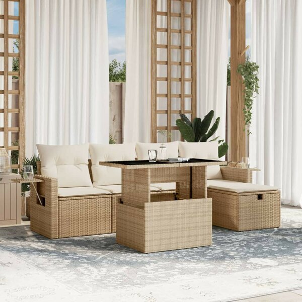 VidaXL Polyrattan Kerti Ülőgarnitúra - 6 részes - Bézs