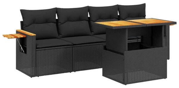 VidaXL 5 részes fekete polyrattan kerti kanapészett párnákkal
