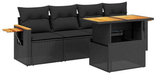 VidaXL 5 részes fekete polyrattan kerti kanapészett párnákkal