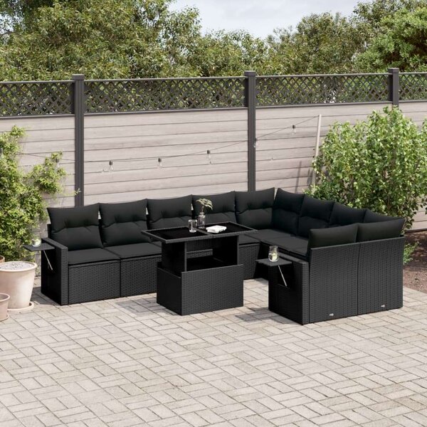 Polyrattan Kerti Ülőgarnitúra - 10 részes - Fekete