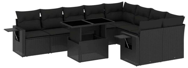 Polyrattan Kerti Ülőgarnitúra - 10 részes - Fekete