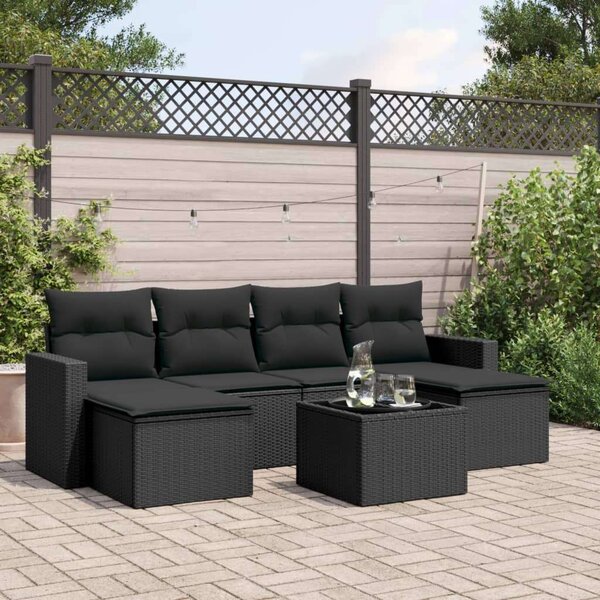 Polyrattan Kerti Ülőgarnitúra - 7 részes - Fekete