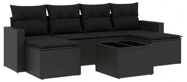 Polyrattan Kerti Ülőgarnitúra - 7 részes - Fekete
