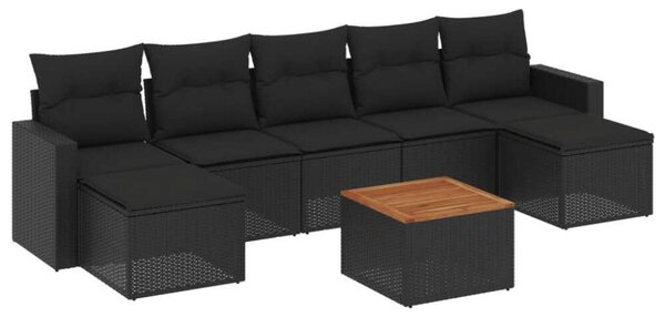 Polyrattan Kerti Ülőgarnitúra - 8 részes - Fekete