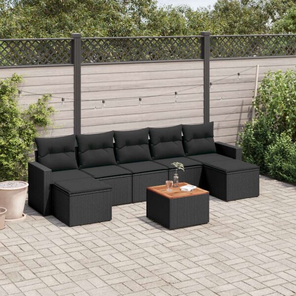 Polyrattan Kerti Ülőgarnitúra - 8 részes - Fekete