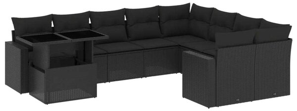 VidaXL Polyrattan Kerti Ülőgarnitúra - 10 részes - Fekete