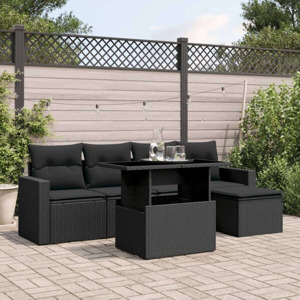 Polyrattan Kerti Ülőgarnitúra - 6 részes - Fekete