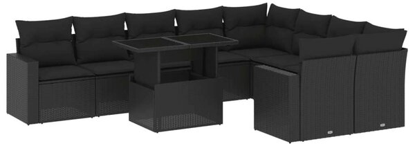 VidaXL Polyrattan Kerti Ülőgarnitúra - 10 részes - Fekete