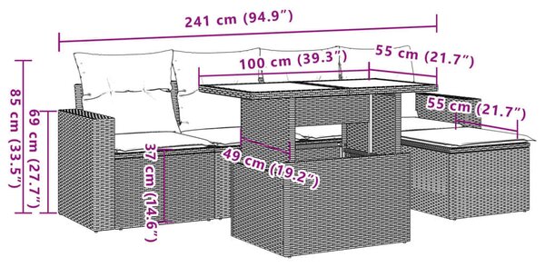 Polyrattan Kerti Ülőgarnitúra - 6 részes - Fekete