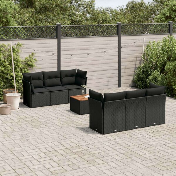 VidaXL Polyrattan Kerti Ülőgarnitúra - 7 részes - Fekete
