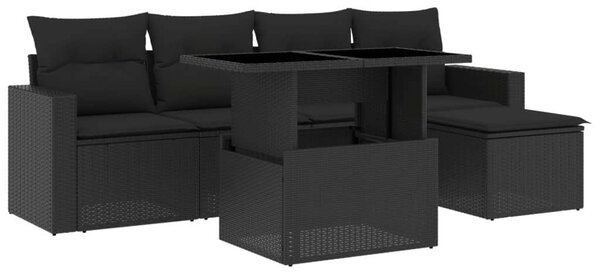 Polyrattan Kerti Ülőgarnitúra - 6 részes - Fekete