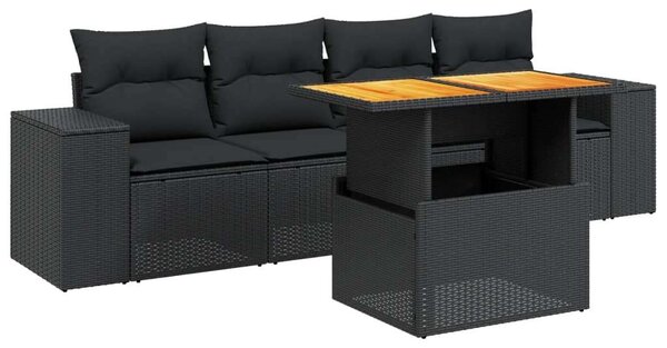 VidaXL 5 részes Kerti Kanapé - Fekete Polyrattan