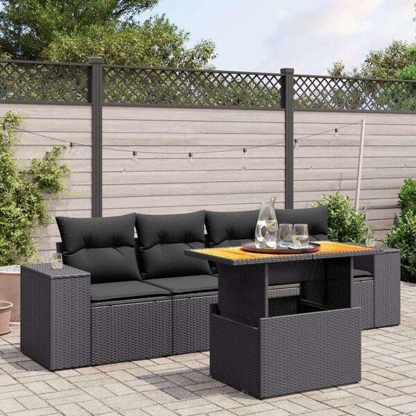 VidaXL 5 részes Kerti Kanapé - Fekete Polyrattan