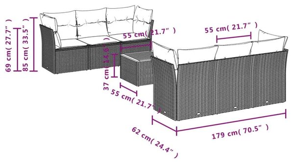 VidaXL Polyrattan Kerti Ülőgarnitúra - 7 részes - Fekete