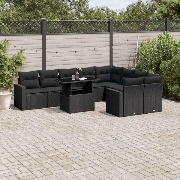 VidaXL Polyrattan Kerti Ülőgarnitúra - 10 részes - Fekete