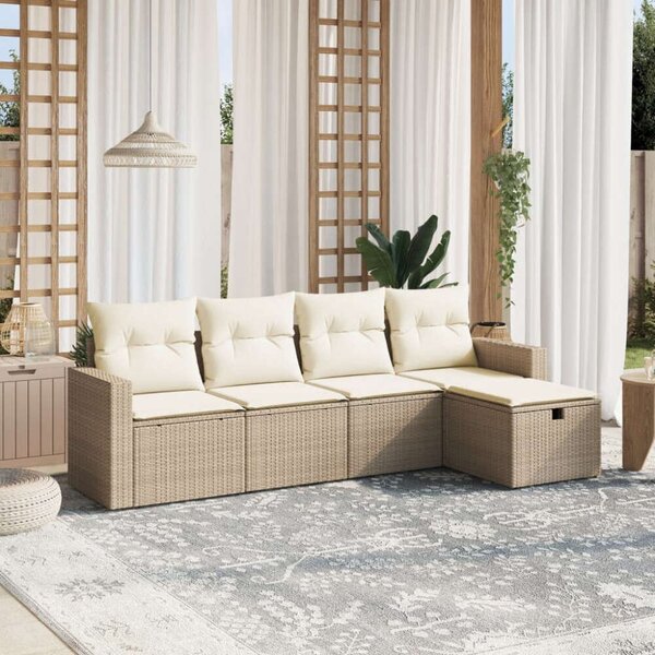 VidaXL 5 részes bézs polyrattan kerti ülőgarnitúra párnákkal