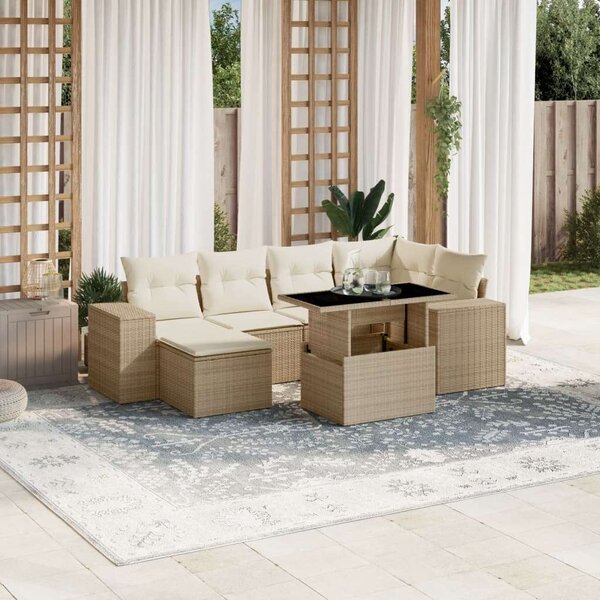 VidaXL Polyrattan Kerti Ülőgarnitúra - 7 részes - Bézs