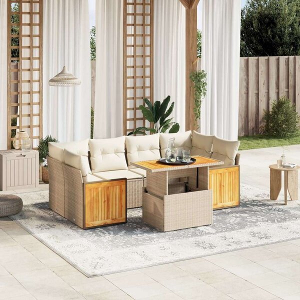 VidaXL Polyrattan Kerti Ülőgarnitúra - 7 részes - Bézs