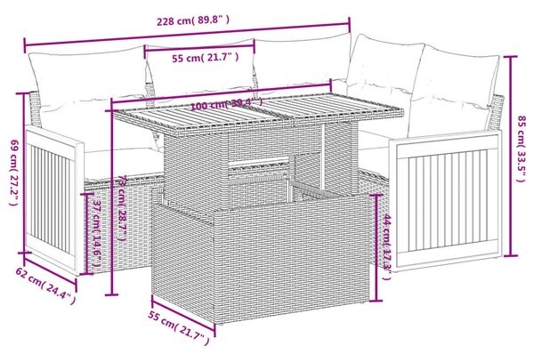 VidaXL 5 részes Kerti Ülőgarnitúra - Bézs Polyrattan