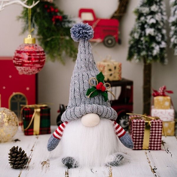 Világító elemes karácsonyi törpe FROSTIE 28 cm, szürke