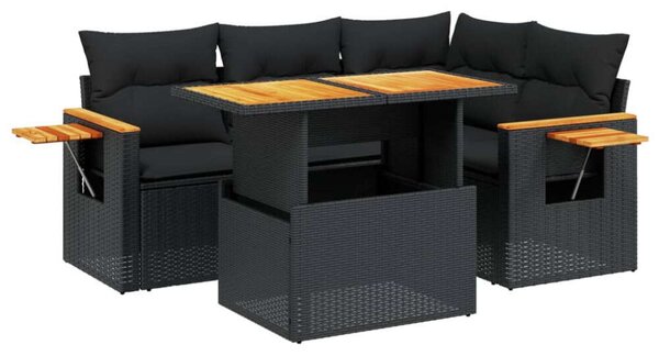 VidaXL 5 részes fekete polyrattan kerti kanapészett párnákkal