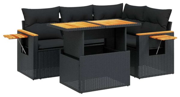 VidaXL 5 részes fekete polyrattan kerti kanapészett párnákkal